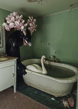 Wolf and Swan in Bathroom