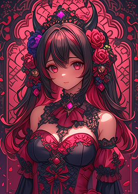 Anime Girl with Red Hair and Horns