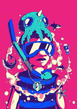 Ocean Diver with Octopus