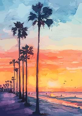 Sunset Palm Beach California Art