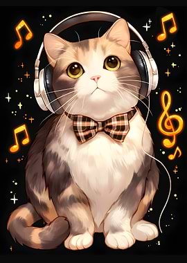Cat Listening to Music