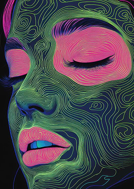 Neon Line Art Face, Neon Abstract Line Portrait