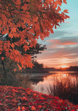 Autumn Sunset by the Lake