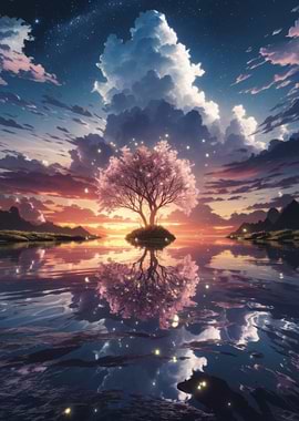 Cherry Blossom Tree Sunset