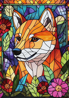 Stained Glass Shiba Inu