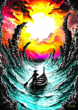 Lone Voyager – Surreal Stormy Sea Fantasy Art