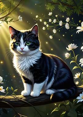 Black and White Cat in a Garden