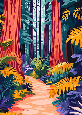 California Redwood Forest Minimalist Art