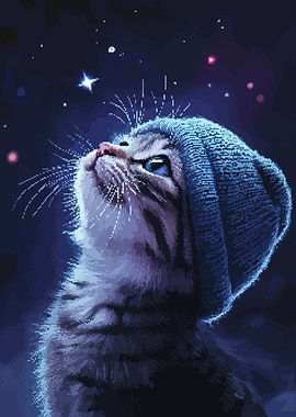 Cute Kitten Cat Beanie Pixel Art