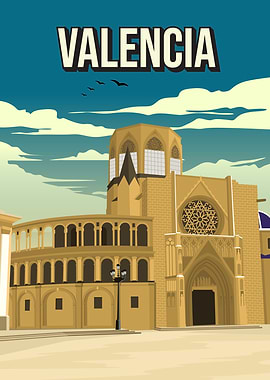 Valencia Skyline Cityscape Travel Art
