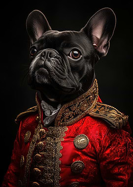 French Bulldog in Red Coat