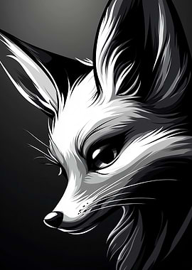 Fox Portrait in Black and White