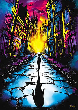 Neon City Shadows – Surreal Urban Dreamscape Art