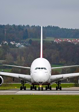 Airbus A380 lining up on Runway 16 at ZRH