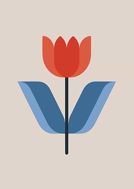 Retro Red Tulip Flower Minimalist Art