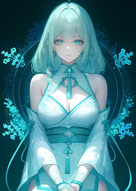 Anime Girl in Blue Dress