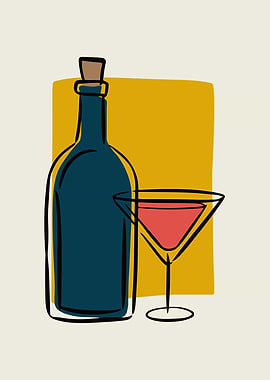 Wine & Cocktails Modern Minimalist Bar Art Print