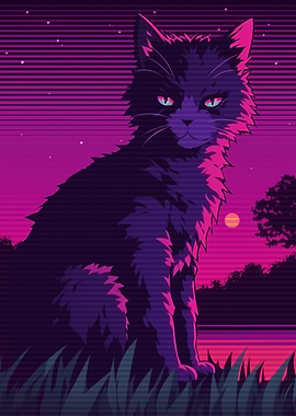 Retro Cat in Sunset