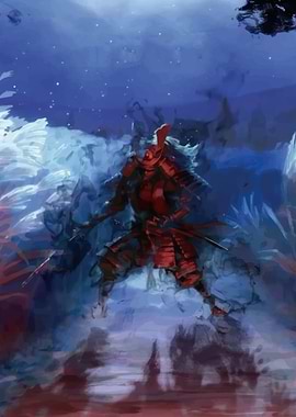 Samurai Warrior in Blue Night
