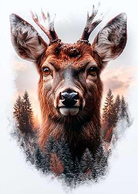 Deer in Winter Forest