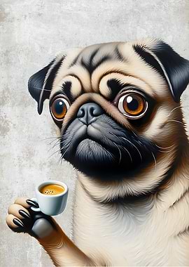 Pug Loves Coffee