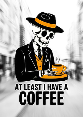 Skeleton drinking Coffee in Cafe