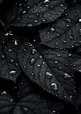 Black Leaves with Dew Drops