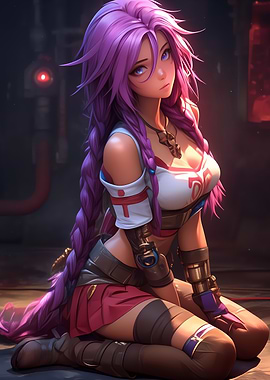 Anime Girl with Purple Hair Gaming
