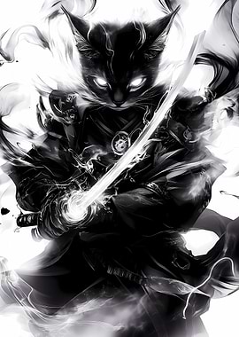 Black Abyssinian Cat Samurai Animal