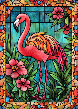 Stained Glass Flamingo