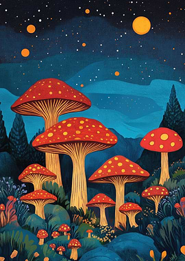 Night Forest Mushrooms