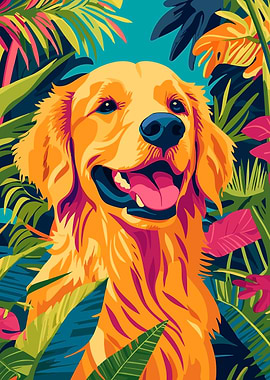 Happy Golden Retriever Nature Minimalist Art