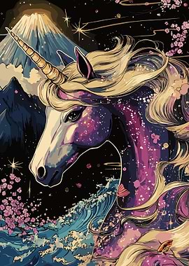 Cosmic Unicorn with Mount Fuji