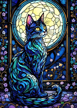 Blue Ember stained glass cat