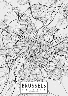 Brussels City Map Belgium Light