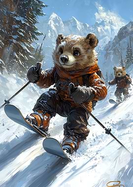 Alpine Adventure – Skiing Bears in Action!