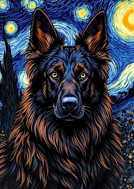German Shepherd Starry Night