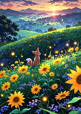 Fox in Sunflower Field