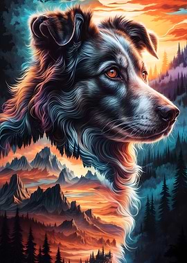 Dog and Mountain Landscape