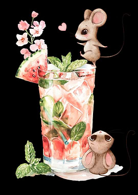 Cute Mice & Watermelon Mojito Drink