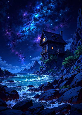 Nighttime Cottage on the Coast