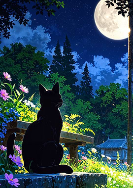 Black Cat Under Moonlight