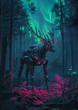 Cybernetic Deer in Forest