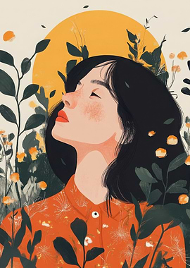 Woman in Floral Illustration