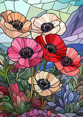 Stained Glass Poppies