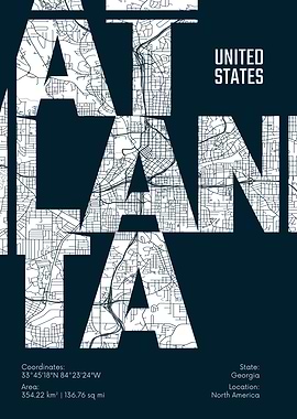 Atlanta City Map Typography