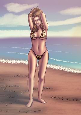 Woman in Leopard Bikini on Beach