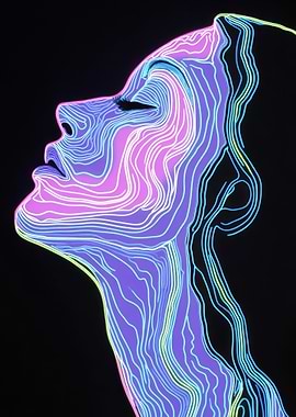 Neon Line Art Portrait, Woman Portrait