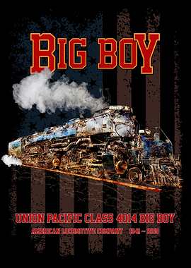 Big Boy Vintage Steam Train American Locomotive with American Flag