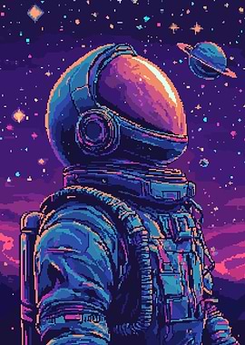 Retro Pixel Art Astronaut in Space